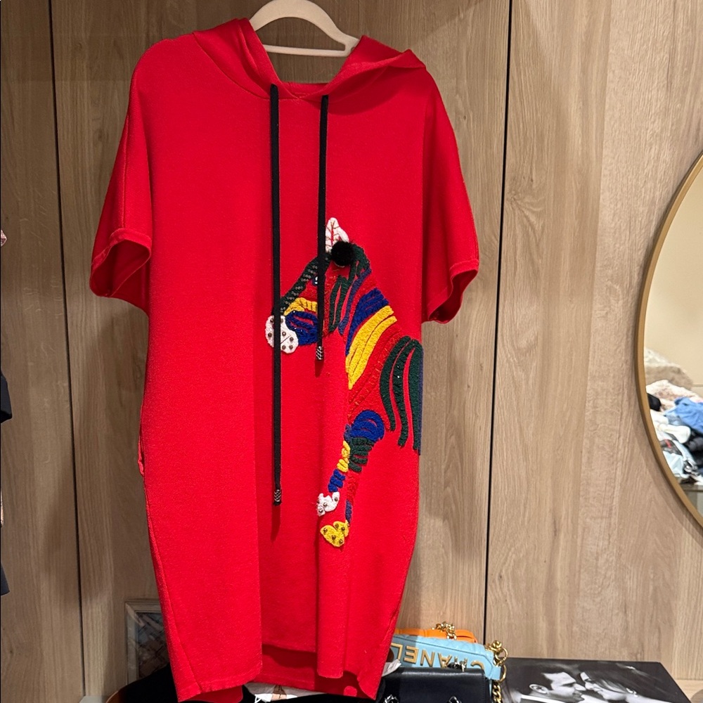 Nina Piccalino Vibrant Red Mini Dress with Colorful Zebra Design